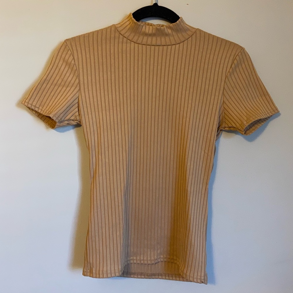 Boohoo Cap Sleeve High Neck Rib Tee - Color Butterscotch
